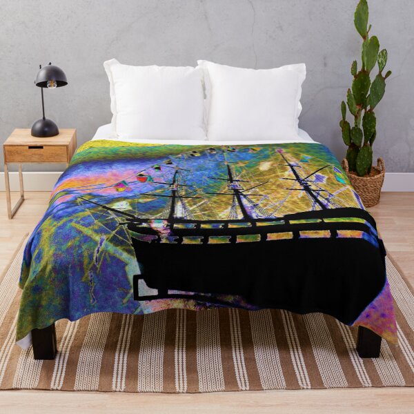 Item preview, Black Sailing Ship on Vibrant Rainbow Ocean designed and sold by lyartgallery.