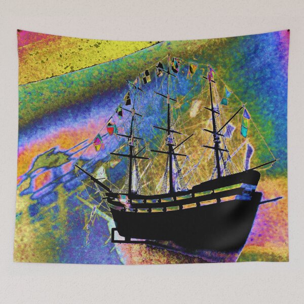 Item preview, Black Sailing Ship on Vibrant Rainbow Ocean designed and sold by lyartgallery.