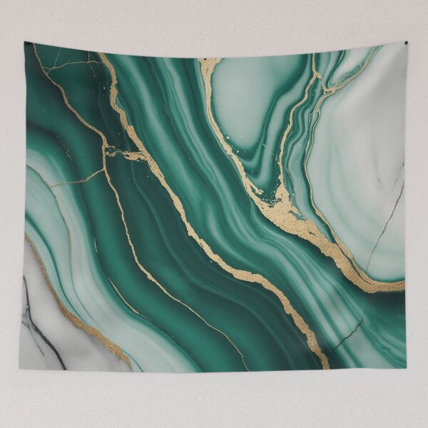 Item preview, Emerald Gold Kintsugi Marble Art – Luxury Abstract Marble Wall Decor designed and sold by Tamas Das.