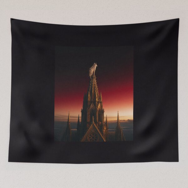 Item preview, Wolf Cathedral Apex Dawn Gothic Dark Art Print designed and sold by GeoWhimsy Studio.
