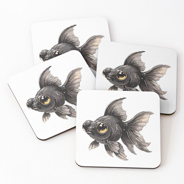 Item preview, Cute Black Moor Goldfish Cartoon Vector Illustration, Adorable Fancy Aquarium Fish Design designed and sold by Krincydigitalart.