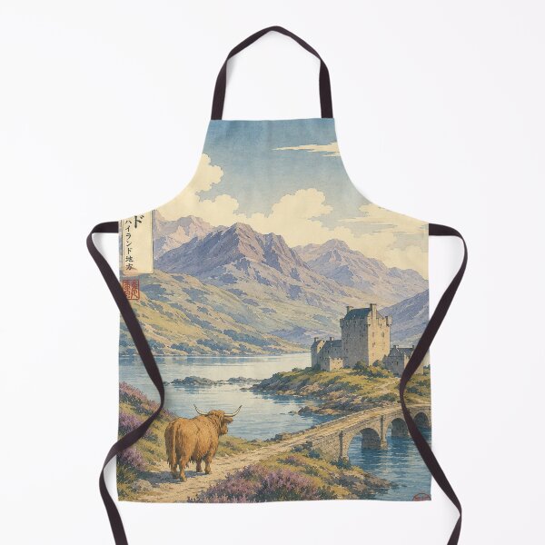Item preview, Scottish Highlands Ukiyo-e Art Print | Highland Cow and Castle Landscape | Japanese Woodblock Style designed and sold by Vandy Fullam.