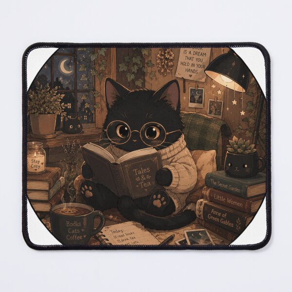 Item preview, Cozy Black Cat Reading Books Aesthetic Illustration designed and sold by GUINewAlex.