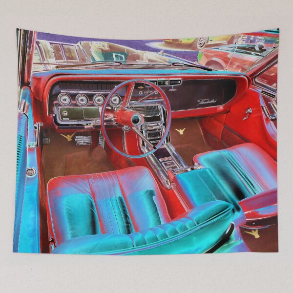 Item preview, Classic Vintage Car Interior with Red Seats and Blue Glow designed and sold by lyartgallery.