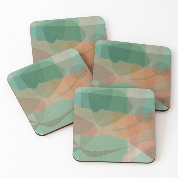 Item preview, Abstract geometrical pattern in sea green moss colours with a hint of orange designed and sold by korasi.