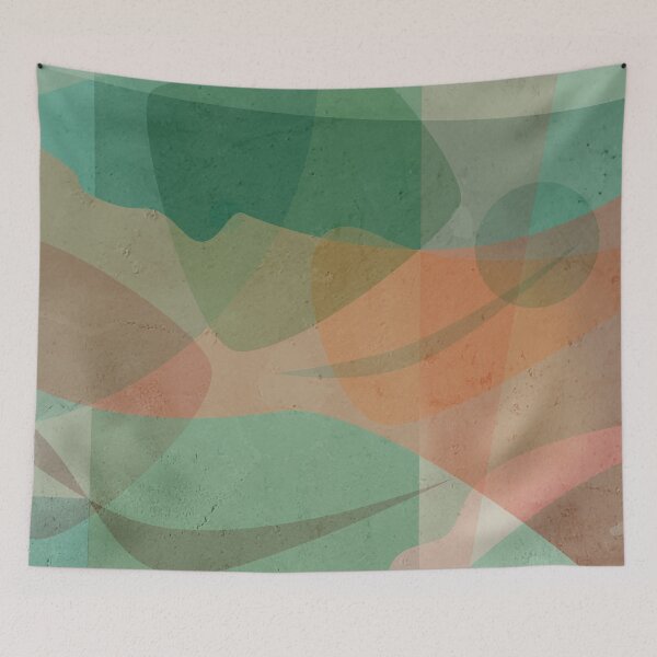 Item preview, Abstract geometrical pattern in sea green moss colours with a hint of orange designed and sold by korasi.
