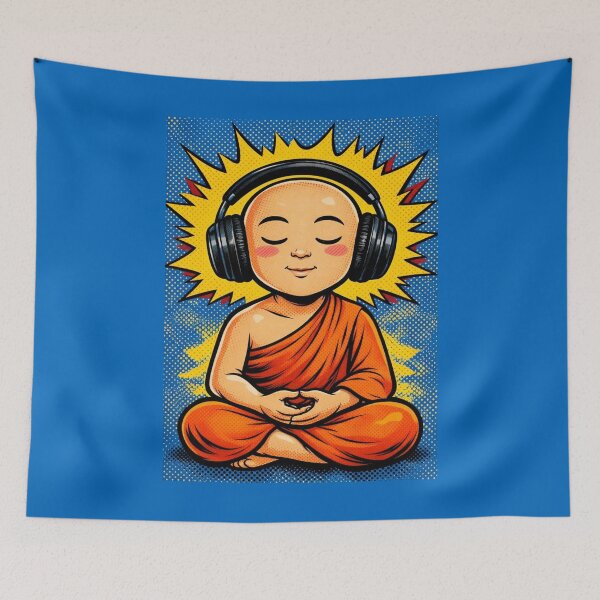 Item preview, Zen Beats – Meditating Buddha with Headphones Pop Art designed and sold by LuminShadowArt.