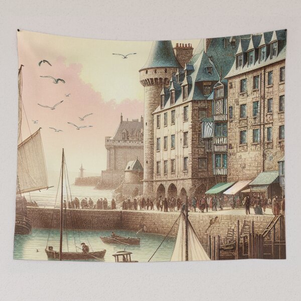Item preview, Saint-Malo France Ukiyo-e Art Print | Japanese Coastal Travel Poster | Breton Seaside Wall Art designed and sold by Vandy Fullam.