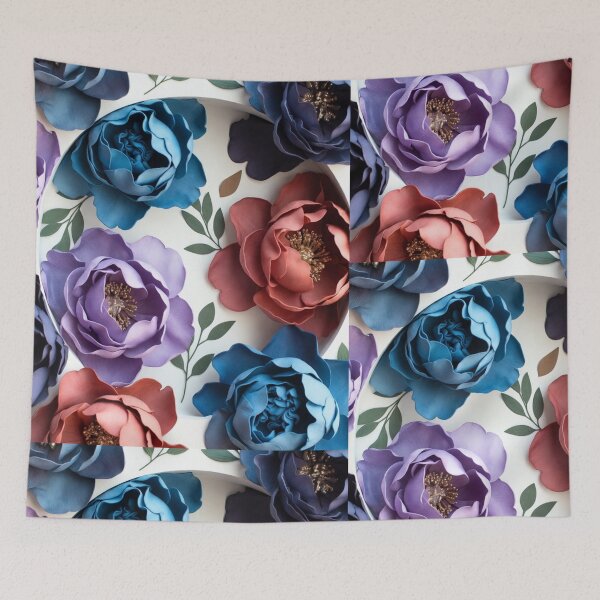 Item preview, Elegant Floral Circle Frame | Blue Lavender & Coral Botanical Wreath designed and sold by GalleryPeak.