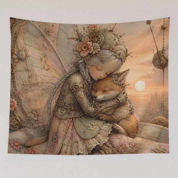 Item preview, Frost Faerie Hugging Fox Pup designed and sold by sigmaartstudio.