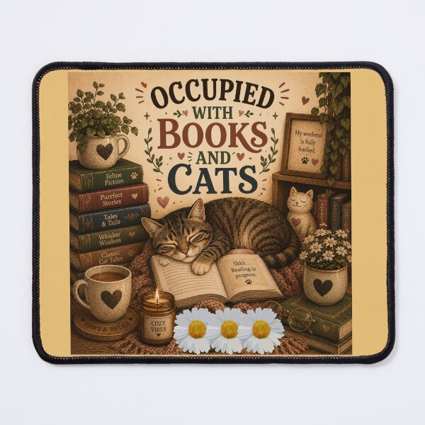 Item preview, Occupied With Books And Cats – Cute Cat Book Lover Design designed and sold by MotylekAnia.