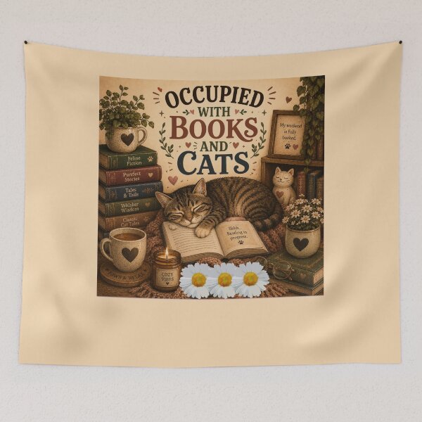 Item preview, Occupied With Books And Cats – Cute Cat Book Lover Design designed and sold by MotylekAnia.