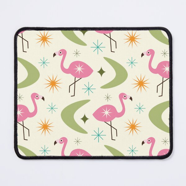 Item preview, Mid Century Flamingo with sage green Boomerangs and starbursts pattern  designed and sold by Yasminepatterns .