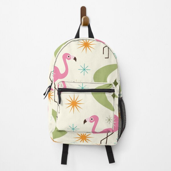 Item preview, Mid Century Flamingo with sage green Boomerangs and starbursts pattern  designed and sold by Yasminepatterns .