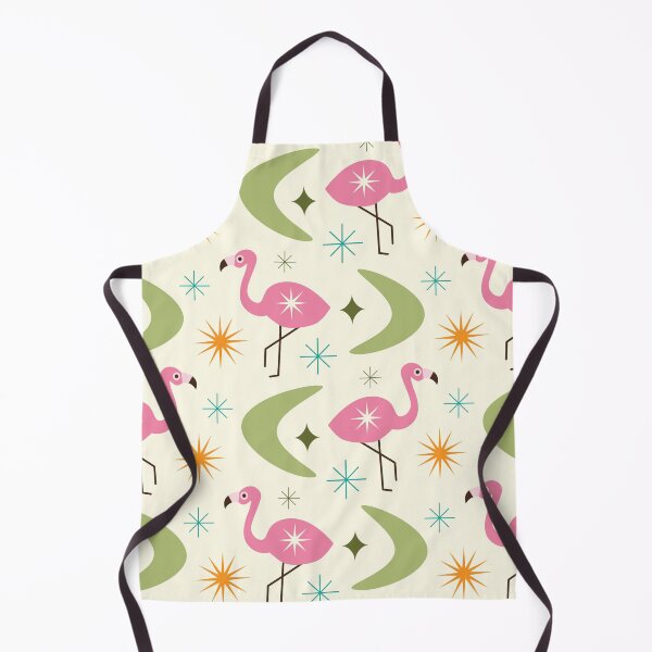 Item preview, Mid Century Flamingo with sage green Boomerangs and starbursts pattern  designed and sold by Yasminepatterns .