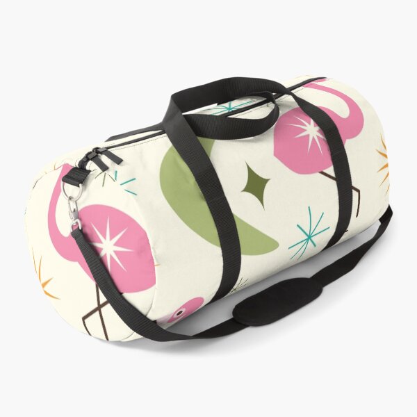 Item preview, Mid Century Flamingo with sage green Boomerangs and starbursts pattern  designed and sold by Yasminepatterns .