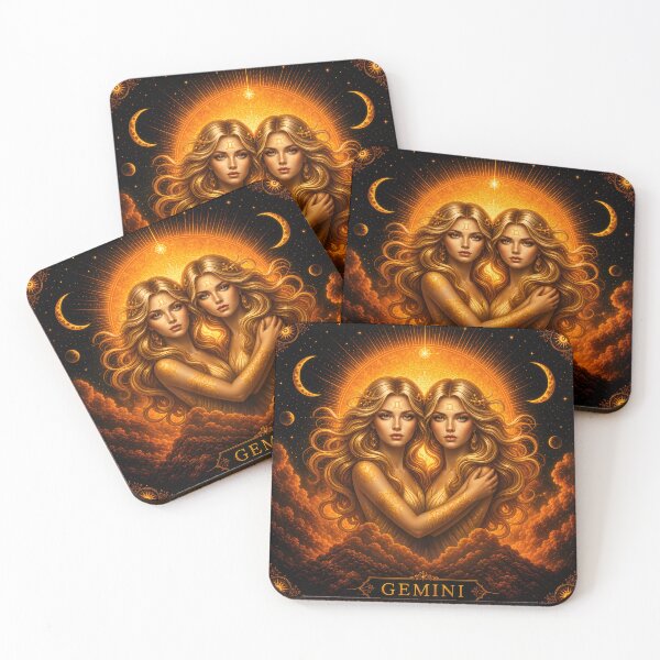 Item preview, Ethereal Gemini Twins: Golden Zodiac Goddesses Celestial Art designed and sold by Clavivs.