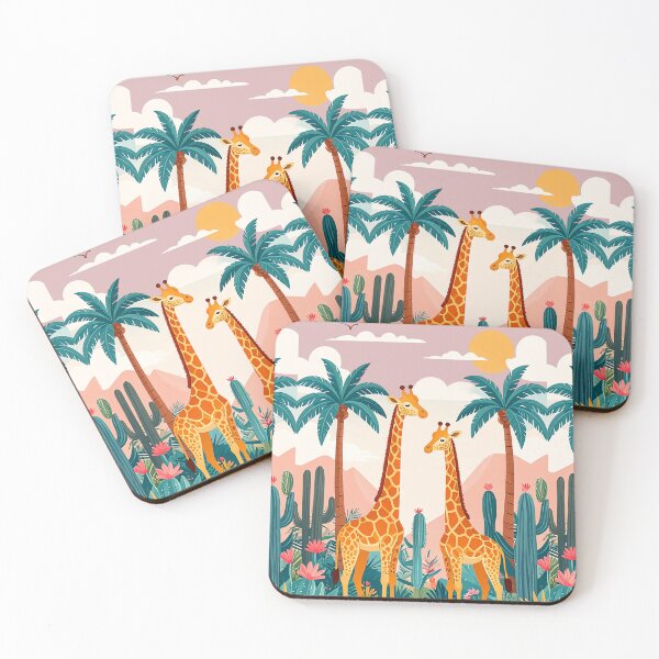Item preview, Deux giraffes in the tropics, a oasis with palm trees and cacti designed and sold by Mevissart.