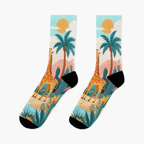 Item preview, Deux giraffes in the tropics, a oasis with palm trees and cacti designed and sold by Mevissart.