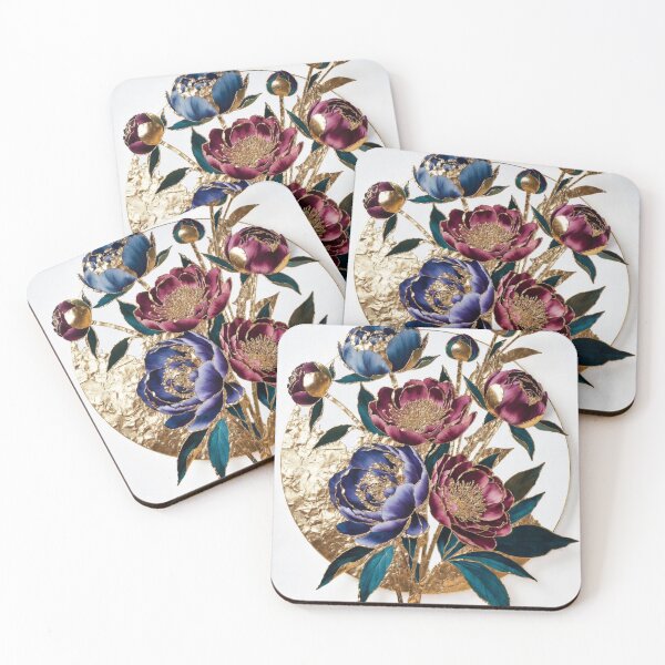 Item preview, Luxury Gold Botanical Floral Art | Blue & Burgundy Peony Arrangement designed and sold by GalleryPeak.