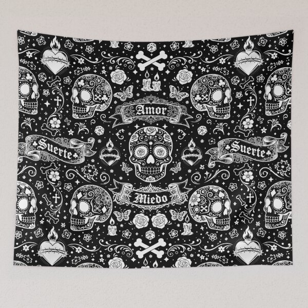 Item preview, Sugar Skull Gothic Tattoo Banner Pattern - White designed and sold by Skulls & Calaveras.