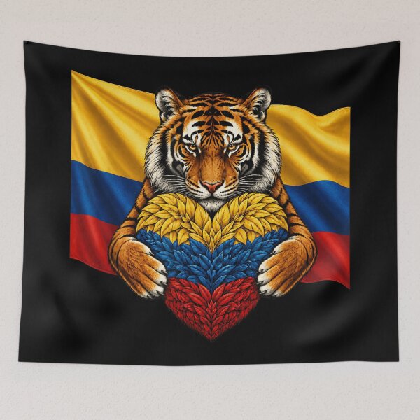 Item preview, Colombian Flag Tiger Holding Heart National Pride Country Culture Art designed and sold by KrystinaGiGi.