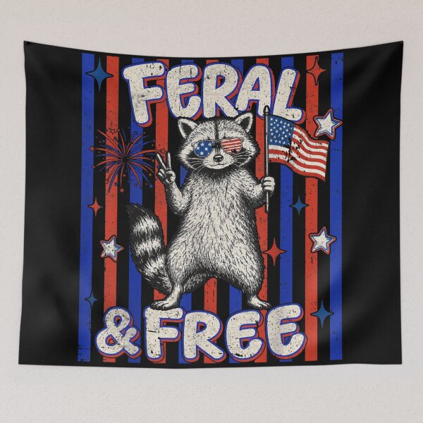 Item preview, Feral And Free Patriotic Raccoon Holding American Flag Fourth Of July designed and sold by KrystinaGiGi.