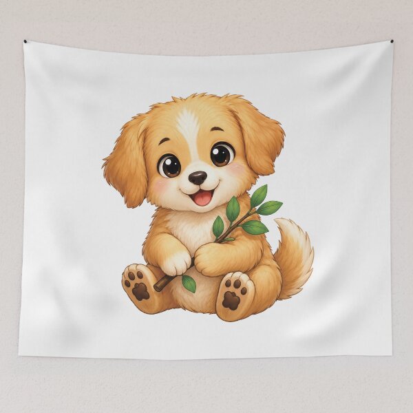 Item preview, Cute Puppy Holding Leafy Branch designed and sold by myJPEG.