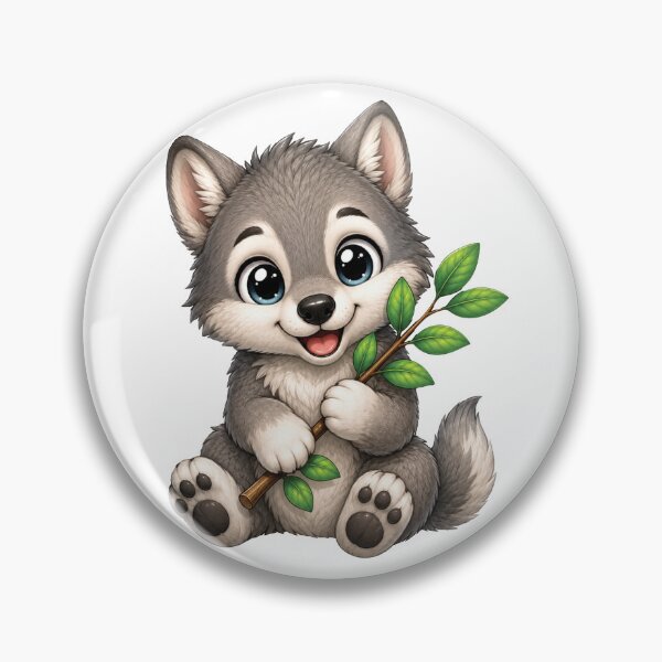 Item preview, Cute Baby Wolf Holding Green Branch designed and sold by myJPEG.