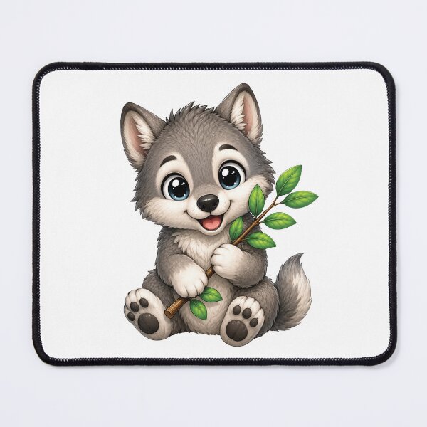 Item preview, Cute Baby Wolf Holding Green Branch designed and sold by myJPEG.