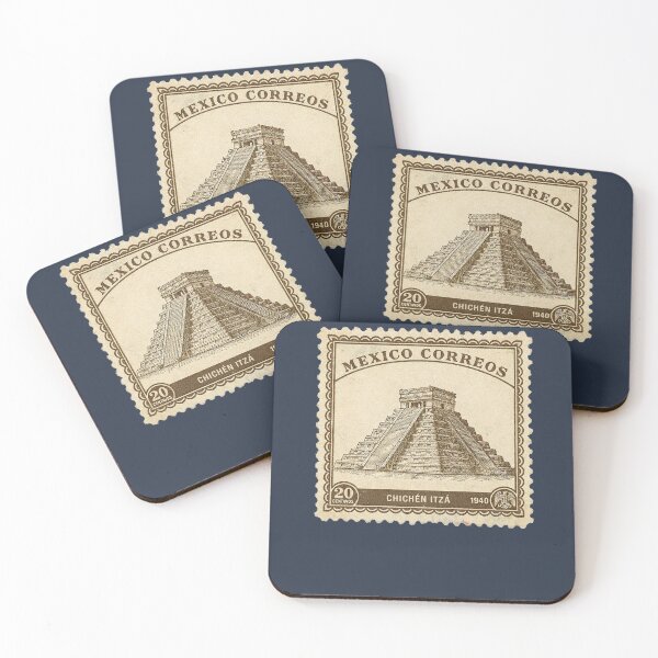 Item preview, Chichen Itza Pyramid Mexico 1940 Vintage Stamp Art designed and sold by d247.