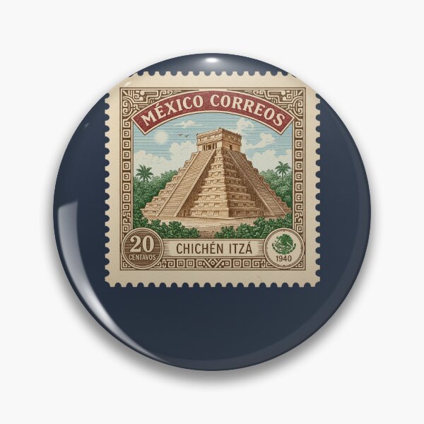 Item preview, Vintage Chichen Itza Mexico Mayan Pyramid Stamp designed and sold by d247.