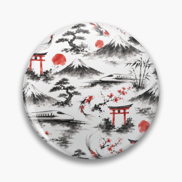 Item preview, Patrón sin costuras de acuarela de viaje con tinta sumi-e japonesa designed and sold by Inkworksbyshery.