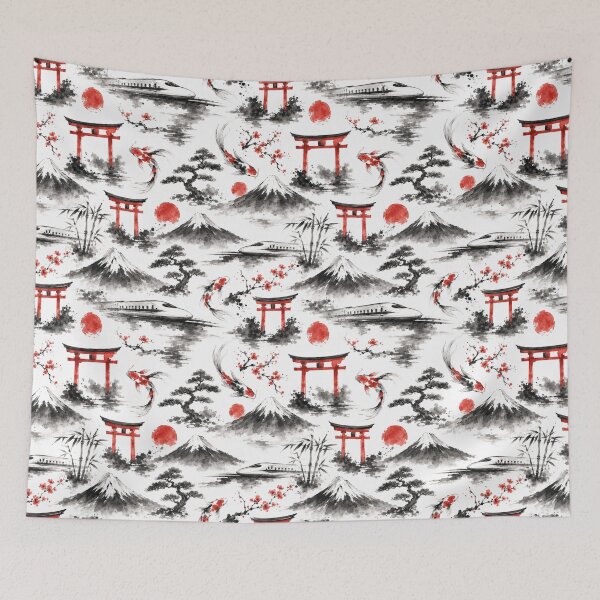 Item preview, Japanese Sumi-e Ink Travel Watercolor Seamless Pattern designed and sold by Inkworksbyshery.
