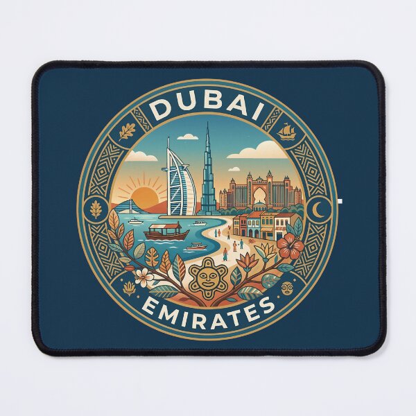 Item preview, Dubai UAE United Arab Emirates Illustration Travel Art Badge designed and sold by KrisSidDesigns.