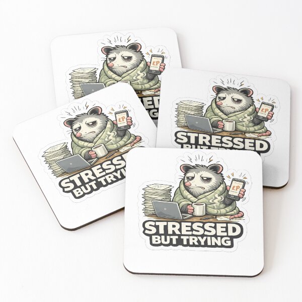 Item preview, Stressed But Trying Funny Opossum Burnout Meme designed and sold by DryHumorPrints.