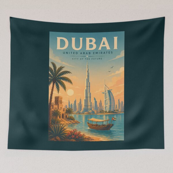 Item preview, Dubai UAE Illustration Travel Art Vintage designed and sold by KrisSidDesigns.