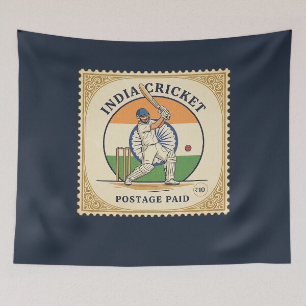 Item preview, India Cricket Batsman Retro Postage Stamp Art designed and sold by d247.