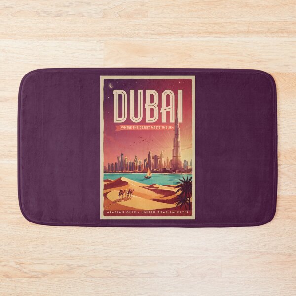Artikelvorschau, Dubai, VAE, Nachtskyline-Illustration, Reisekunst, Vintage entworfen und verkauft von KrisSidDesigns.
