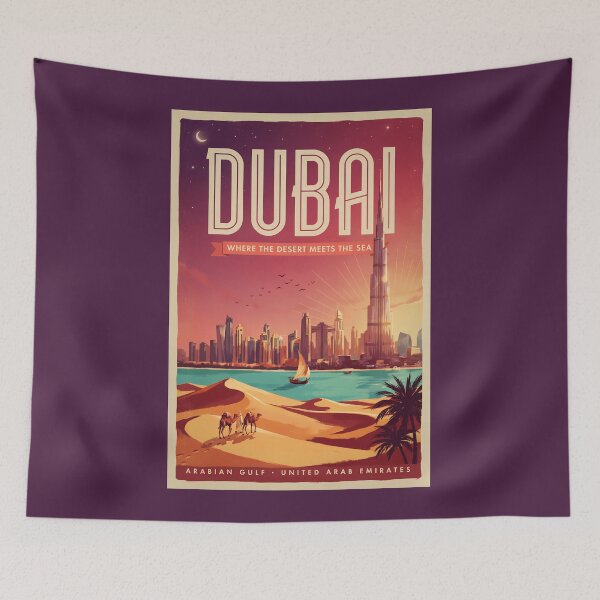 Item preview, Dubai UAE Night Skyline Illustration Travel Art Vintage designed and sold by KrisSidDesigns.