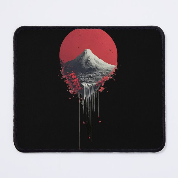Item preview, Crimson Moon Mountain Landscape – Japanese-Inspired Waterfall Art designed and sold by PrismPulseApp.