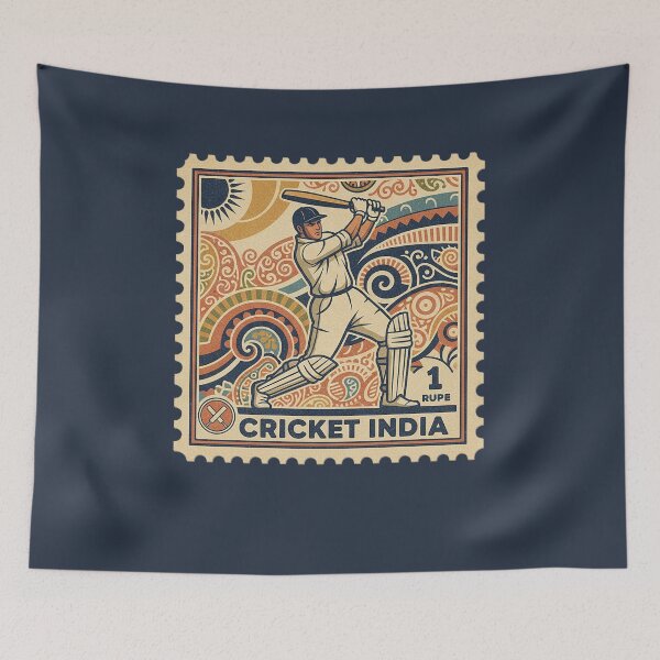 Item preview, Vintage Indian Cricket Batter Stamp Art designed and sold by d247.