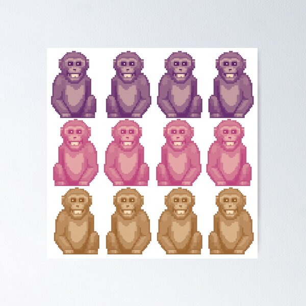 Item preview, Whimsical Pixel Style Colorful Monkeys designed and sold by CDPrintsDesigns.