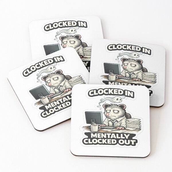 Item preview, Clocked In Mentally Clocked Out Funny Opossum Office Meme designed and sold by DryHumorPrints.