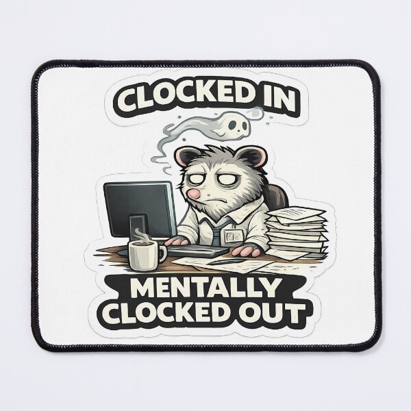Item preview, Clocked In Mentally Clocked Out Funny Opossum Office Meme designed and sold by DryHumorPrints.