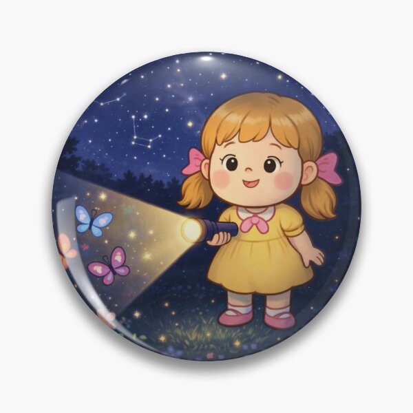 Item preview, Chasing the Stars - Cute Girl with Flashlight & Magic Butterflies designed and sold by Inka Moon Design.