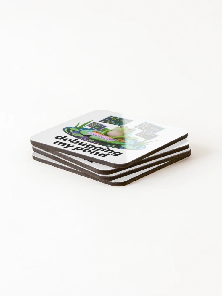 Thumbnail 4 of 5, Coasters (Set of 4), Frog Programmer Debugging My Pond Cute Coding Humor Design designed and sold by RBToper.