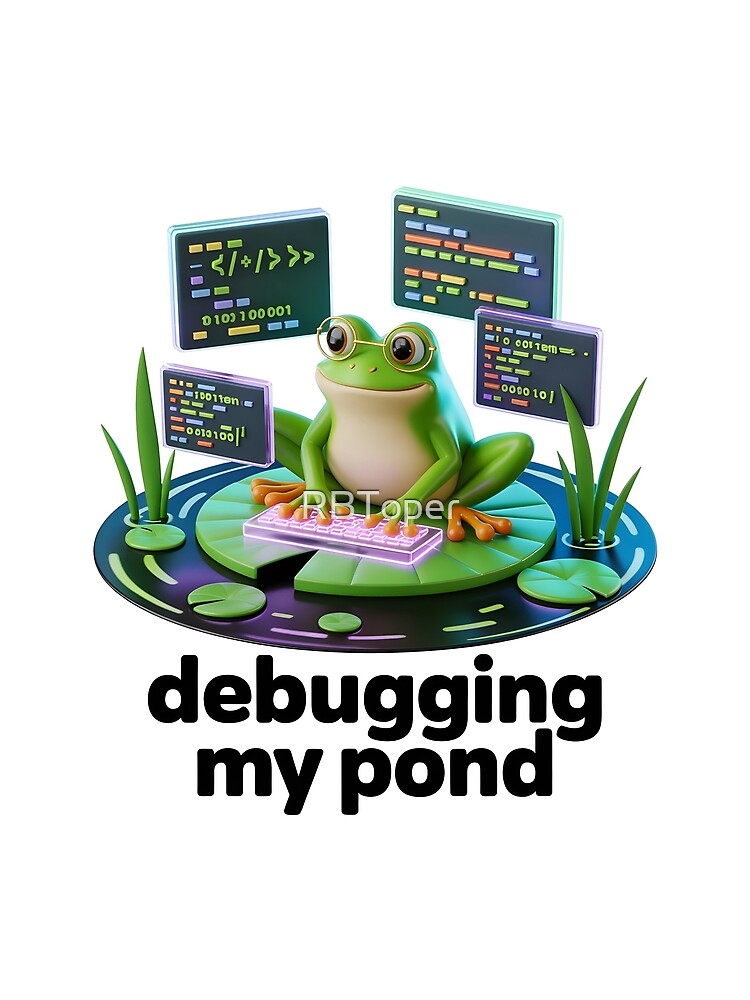 Thumbnail 3 of 3, Scarf, Frog Programmer Debugging My Pond Cute Coding Humor Design designed and sold by RBToper.