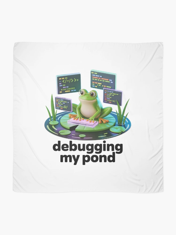 Thumbnail 2 of 3, Scarf, Frog Programmer Debugging My Pond Cute Coding Humor Design designed and sold by RBToper.