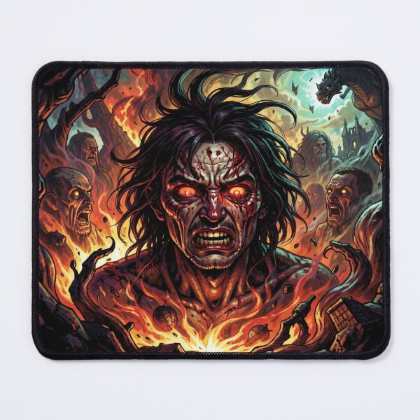 Item preview, A dark fantasy scene with a fiery creature, menacing figures, and epic, dramatic energy. designed and sold by FotoworldEdel.